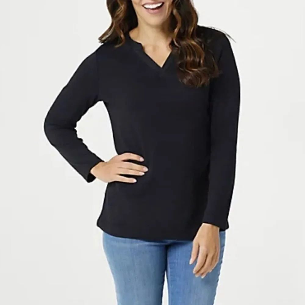 Denim & Co. Split V-Neck Long Sleeve Top